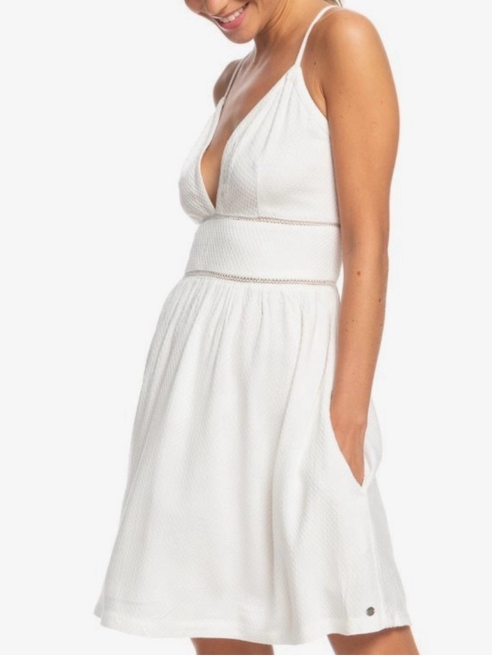 Roxy White V-Neck Spaghetti Strap Sundress - Picture 3 of 12